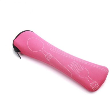 Draagbare Servies Doos Bestek Reizen Bestek Tas Met Rits Studenten Huishouden Camping Outdoor Picknick Gebruiksvoorwerpen Storage Case roos rood