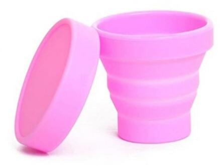 Draagbare Siliconen Intrekbare Vouwen Cup Met Deksel Outdoor Telescopische Inklapbare Drinken Cup Travel Camping Water Cup roze