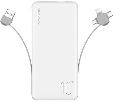 Draagbare Slanke Power Bank 10000Mah Externe Batterij Oplader Snel Opladen 2A Met Kabel Powerbank Vertrouwen Bank Telefoon Batterij wit