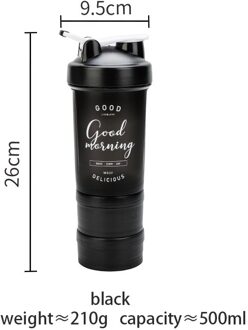 Draagbare Sport Gym Water Fles Outdoor Travel Carrying 3 Lagen Eiwit Shaker Roeren Cups Met Schaal Opbergdoos zwart