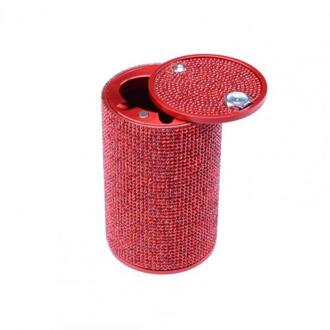 Draagbare Strass Metalen As Houder Vrouwen Auto Universele Asbak Vlamvertragende Duurzaam Fonkelende Exterieur Stijlvolle Afdichting Rood