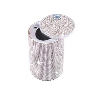 Draagbare Strass Metalen As Houder Vrouwen Auto Universele Asbak Vlamvertragende Duurzaam Fonkelende Exterieur Stijlvolle Afdichting zilver