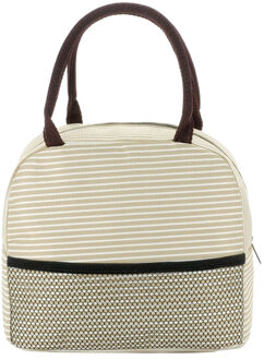 Draagbare Streep Lunch Tas Thermische Canvas Voedsel Container Tote Handtas Lunch Zakken Termica Lunch Tas Voedsel Zak Voor Vrouwen Mannen kid Beige