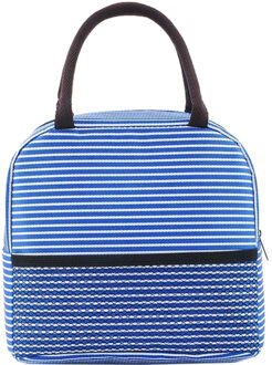 Draagbare Streep Lunch Tas Thermische Canvas Voedsel Container Tote Handtas Lunch Zakken Termica Lunch Tas Voedsel Zak Voor Vrouwen Mannen kid Blauw