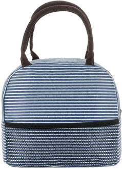 Draagbare Streep Lunch Tas Thermische Canvas Voedsel Container Tote Handtas Lunch Zakken Termica Lunch Tas Voedsel Zak Voor Vrouwen Mannen kid lucht blauw