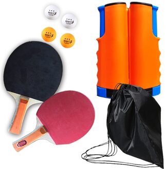 Draagbare Tafeltennis Net Racket Set Telescopische Ping Pong Netto Rack Met 2 Tafeltennis Paddle 4Pcs Ballen Kit blauw geel reeks
