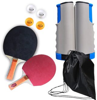 Draagbare Tafeltennis Net Racket Set Telescopische Ping Pong Netto Rack Met 2 Tafeltennis Paddle 4Pcs Ballen Kit grijs blauw reeks