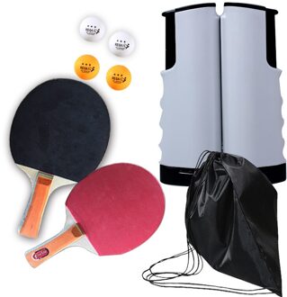Draagbare Tafeltennis Net Racket Set Telescopische Ping Pong Netto Rack Met 2 Tafeltennis Paddle 4Pcs Ballen Kit grijs zwart reeks
