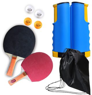 Draagbare Tafeltennis Net Racket Set Telescopische Ping Pong Netto Rack Met 2 Tafeltennis Paddle 4Pcs Ballen Kit oranje blauw reeks