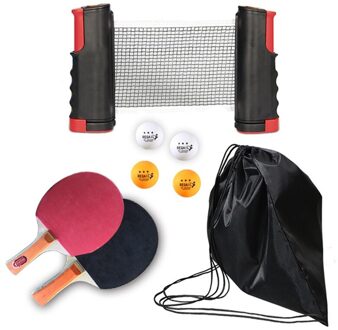 Draagbare Tafeltennis Net Racket Set Telescopische Ping Pong Netto Rack Met 2 Tafeltennis Paddle 4Pcs Ballen Kit rood zwart reeks