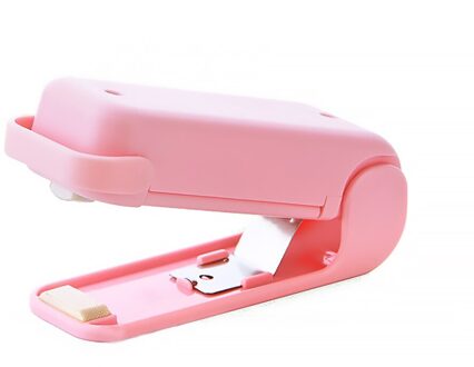 Draagbare Tas Clips Handheld Mini Elektrische Warmte Sluitmachine Impuls Sealer Seal Verpakking Plastic Zak Clip Werk Keuken Gereedschap roze zonder accu