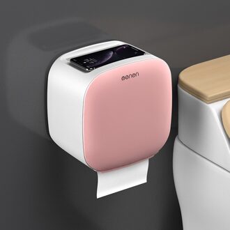 Draagbare Toiletrolhouder Plank Tissue Doos Waterdichte Badkamer Wc Papierlade Wall Mount Roll Papier Opbergdoos Organizer roze A