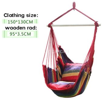Draagbare Tuin Huis Balkon Outdoor Houten Staaf Katoenen Canvas Opknoping Stoel Schommel Hangmat 130Cm/150Cm Hoogte Voor volwassen/Kind L-regenboog