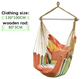 Draagbare Tuin Huis Balkon Outdoor Houten Staaf Katoenen Canvas Opknoping Stoel Schommel Hangmat 130Cm/150Cm Hoogte Voor volwassen/Kind S-Candy