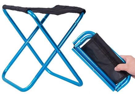 Draagbare Ultralight Camping Stoel Outdoor Vouwen Vissen Stoel Alluminum Legering Strand Picknick Stoel Lager 85Kg Bbq Kruk Blauw