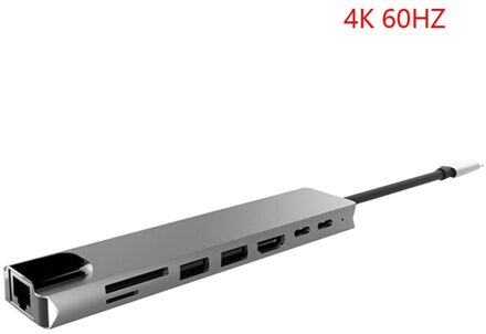 Draagbare Usb 3.0 High Speed Poorten Type-C Hub Usb-C Tot 4K 30Hz Hd Laptop pd Opladen Sd & Tf Kaartlezer RJ45 Voor Macbook Pro 8 in 1 type-c(60HZ)
