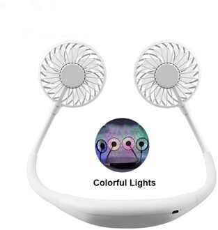 Draagbare Usb Dubbele Hoofd Koelventilator 3-Speed Stille Reizen Sport Mini Hals Fan wit met kleurrijk