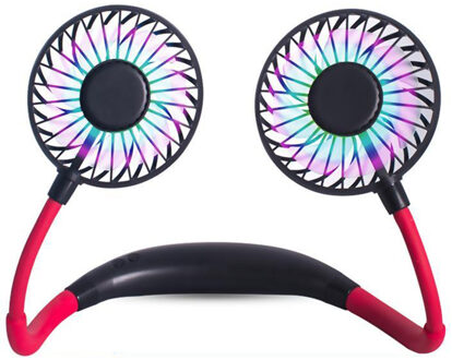 Draagbare Usb Dubbele Hoofd Koelventilator 3-Speed Stille Reizen Sport Mini Hals Fan zwart met kleurrijk