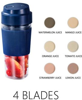 Draagbare Usb Oplaadbare Blender Juicer Huishoudelijke Sap Beker Mixer Elektrische Smoothie Blender Citroen Citruspers Machine Blauw