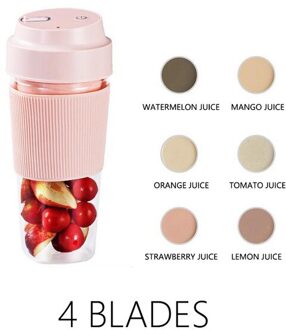Draagbare Usb Oplaadbare Blender Juicer Huishoudelijke Sap Beker Mixer Elektrische Smoothie Blender Citroen Citruspers Machine Roze