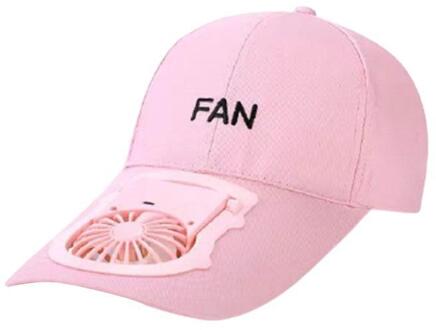 Draagbare Usb Opladen Ventilator Hoed Unisex Verstelbare Zomer Zonnebrandcrème Sport Baseball Caps Uv Beschermen Vizieren Mini Koeler Fan Roze