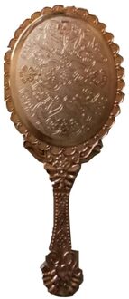 Draagbare Vintage Make-Up Spiegel Patroon Handvat Ovale Ronde Cosmetische Spiegels Beauty Vrouwen Meisjes Make-Up Spiegel Tool 4 Kleuren roos goud