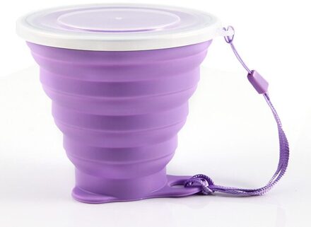 Draagbare Vouwen Cups 270Ml Bpa Food Grade Water Cup Reizen Siliconen Gekleurde Intrekbare Outdoor Koffie Handcup paars