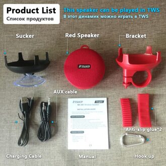 Draagbare Waterdichte Outdoor Fiets Bluetooth Speaker Tws Draadloze Subwoofer Geluid Kolom Badkamer Speaker Handsfree + Fiets rood
