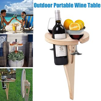 Draagbare Wijn Tafel Outdoor Ronde Vouwen Picknick Tafel Mini Houten Desktop Glas Rack Te Dragen Garden Party Reizen Gereedschap
