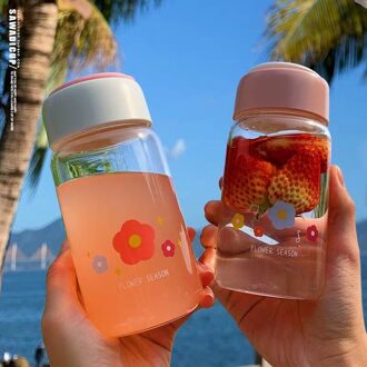 Draagbare Zomer Glas Leuke Student Water Cup Vrouwelijke Verse Koreaanse Versie Van Het Bos Creatieve Trend Thee Ins Netto Rood 310ml roze