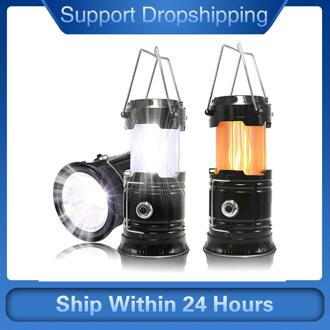 Draagbare Zonne-camping Tent Licht Vlam Lamp Lantaarn Zaklamp Intrekbare Noodverlichting Camping Licht Lantaarn EU plug / blauw