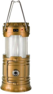 Draagbare Zonne-camping Tent Licht Vlam Lamp Lantaarn Zaklamp Intrekbare Noodverlichting Camping Licht Lantaarn goud / EU plug