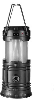 Draagbare Zonne-camping Tent Licht Vlam Lamp Lantaarn Zaklamp Intrekbare Noodverlichting Camping Licht Lantaarn zwart / US plug