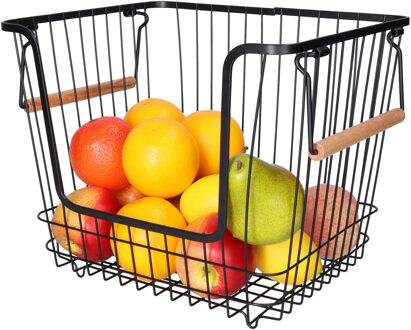 Draagmand/opbergmand met handvat - stapelbaar - zwart - 33 x 26 x 26 cm