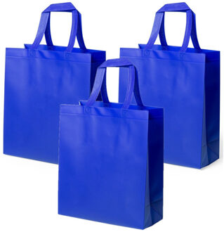 Draagtas - 10x stuks - schoudertas - boodschappentas met hengsels - blauw - 35 x 40 x 15 cm - polyes