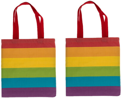 Draagtas - 2x - Pride/regenboog thema kleuren - katoen - 35 x 40 cm - Verkleedattributen Multikleur