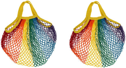 Draagtas - 2x - Pride/regenboog thema kleuren - katoen - 40 x 60 cm - Verkleedattributen Multikleur