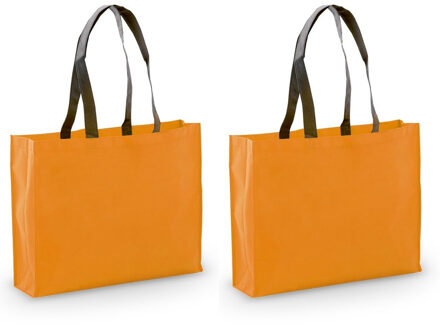 Draagtas / goodie- 2x stuks -bag / schoudertas / boodschappentas - oranje - 40 x 32 x 11 cm