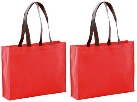 Draagtas / goodie- 2x stuks -bag / schoudertas / boodschappentas - rood - 40 x 32 x 11 cm