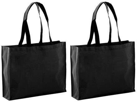 Draagtas / goodie- 2x stuks -bag / schoudertas / boodschappentas - zwart - 40 x 32 x 11 cm