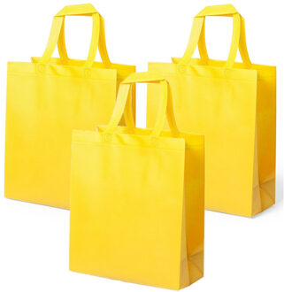 Draagtas/schoudertas/boodschappentas met hengsels - 10x stuks - geel - 35 x 40 x 15 cm - polyester