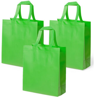 Draagtas/schoudertas/boodschappentas met hengsels - 4x stuks - lime groen - 35 x 40 x 15 cm - polyes