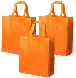 Draagtas/schoudertas/boodschappentas met hengsels - 4x stuks - oranje - 35 x 40 x 15 cm - polyester