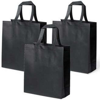 Draagtas/schoudertas/boodschappentas met hengsels - 4x stuks - zwart - 35 x 40 x 15 cm - polyester