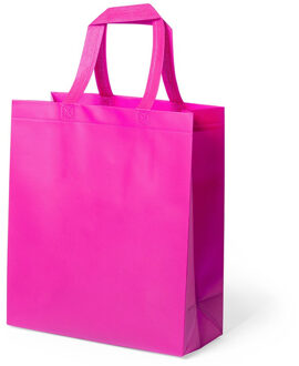 Draagtas/schoudertas/boodschappentas - met hengsels - fuchsia roze - 35 x 40 x 15 cm - polyester - Boodschappentassen