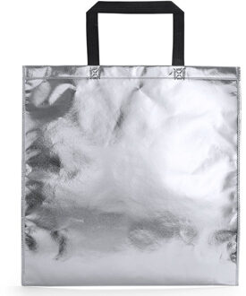 Draagtas/schoudertas - metallic zilver - 45 x 44 x cm - kunststof - Schoudertas Zilverkleurig