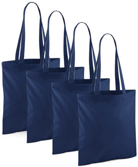 Draagtasje met hengsels - 10x - donkerblauw - 42 x 38 cm - katoen - 10 liter - boodschappen - gymtas