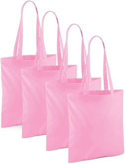 Draagtasje met hengsels - 10x - lichtroze - 42 x 38 cm - katoen - 10 liter - boodschappen - gymtas