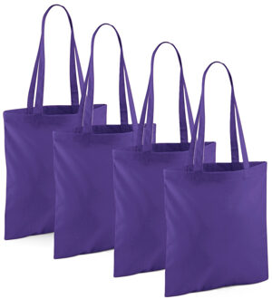Draagtasje met hengsels - 10x - paars - 42 x 38 cm - katoen - 10 liter - boodschappen - gymtas