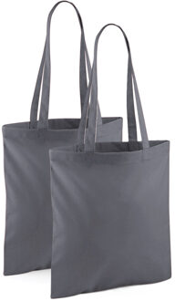 Draagtasje met hengsels - 2x - antraciet - 42 x 38 cm - katoen - 10 liter - boodschappen - gymtas